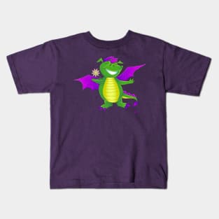 Happy dino dragon with a flower Kids T-Shirt